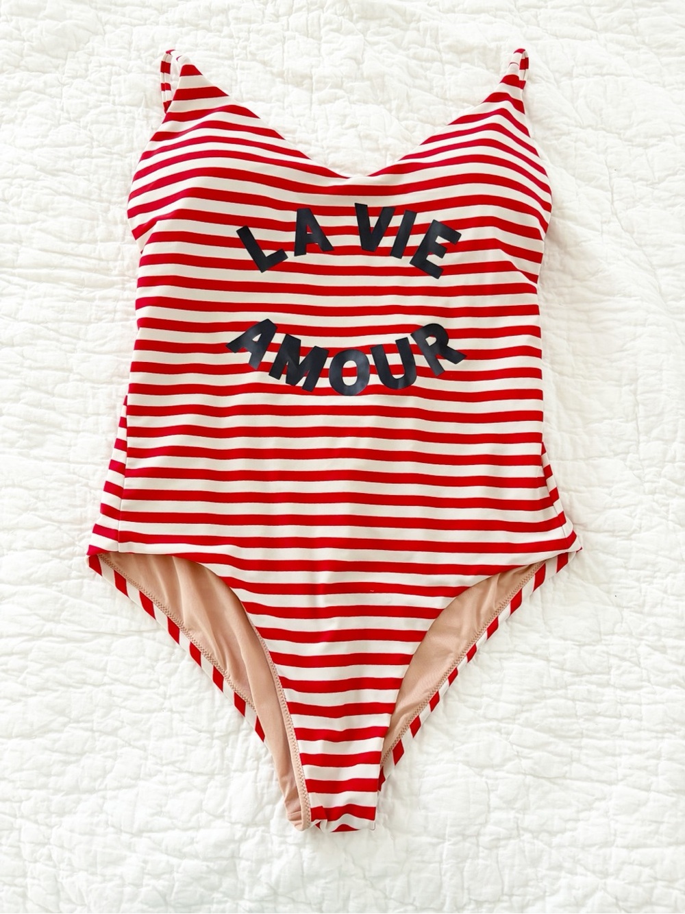 J. Crew Red & White Striped Kids One-Piece Swimsuit with LA VIE AMOUR
